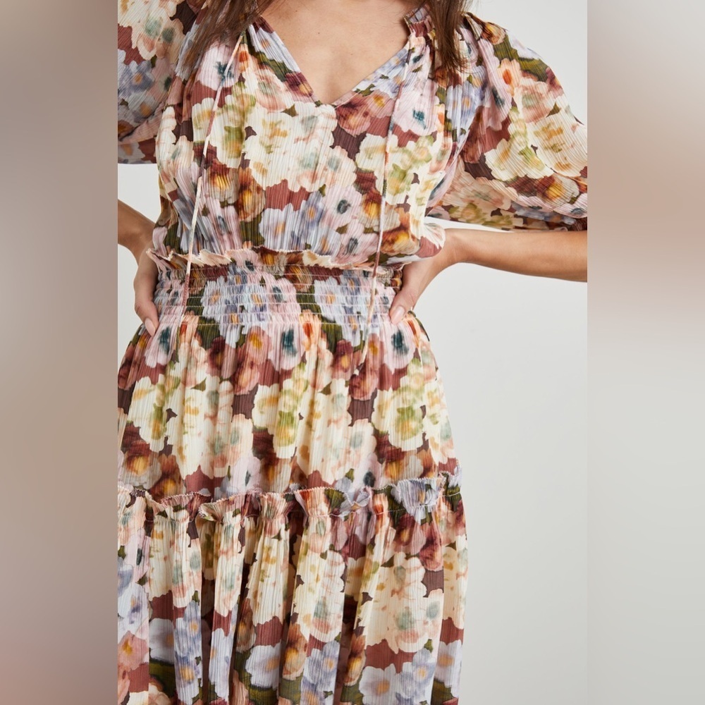 Rails Fiorella Painted Floral Midi Dress Size S Smocked Romantic Wedding Dress - Picture 2 of 6